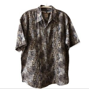 Benchline Blue and Gray Casual Button‎ Down Shirt with Distressed Pattern Mens L